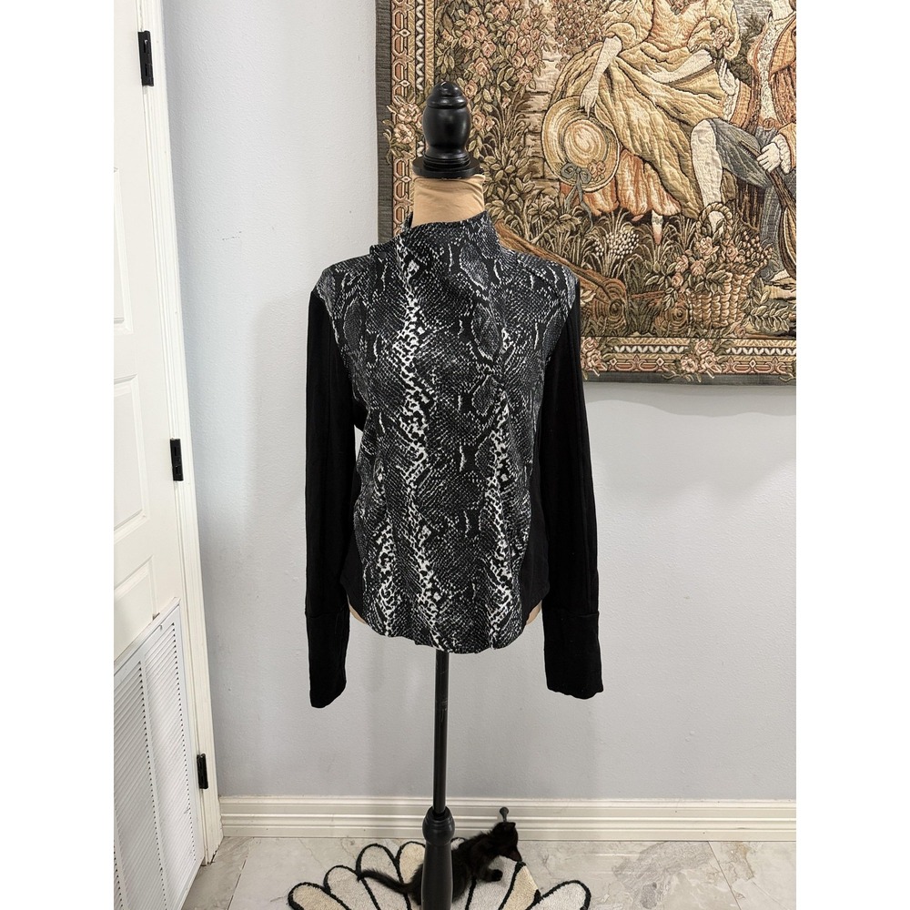 Rachel Rachel Roy Jacket Womens Large Black Moto Snake Print Asymmetrical Zip